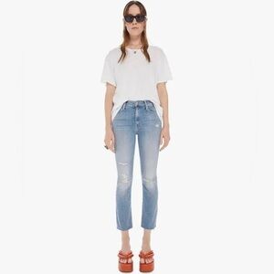 Mother The Mid Rise Dazzler Ankle Fray Weekend Kitten Jeans in Blue